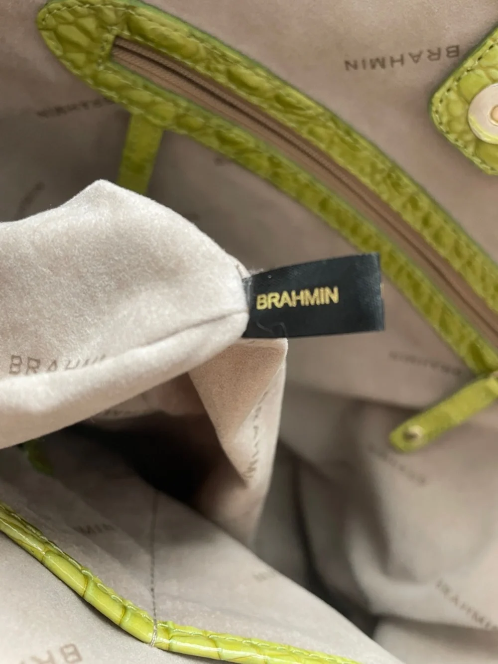 Brahmin Melbourne Crocodile Embossed Tote Bag Lime Green - Picture 8 of 11